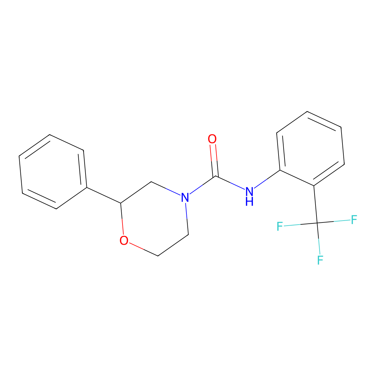 2-phenyl-N-[2-(trifluoromethyl)phenyl]morpholine-4-carboxamide molecular structure, CAS 1207018-89-0