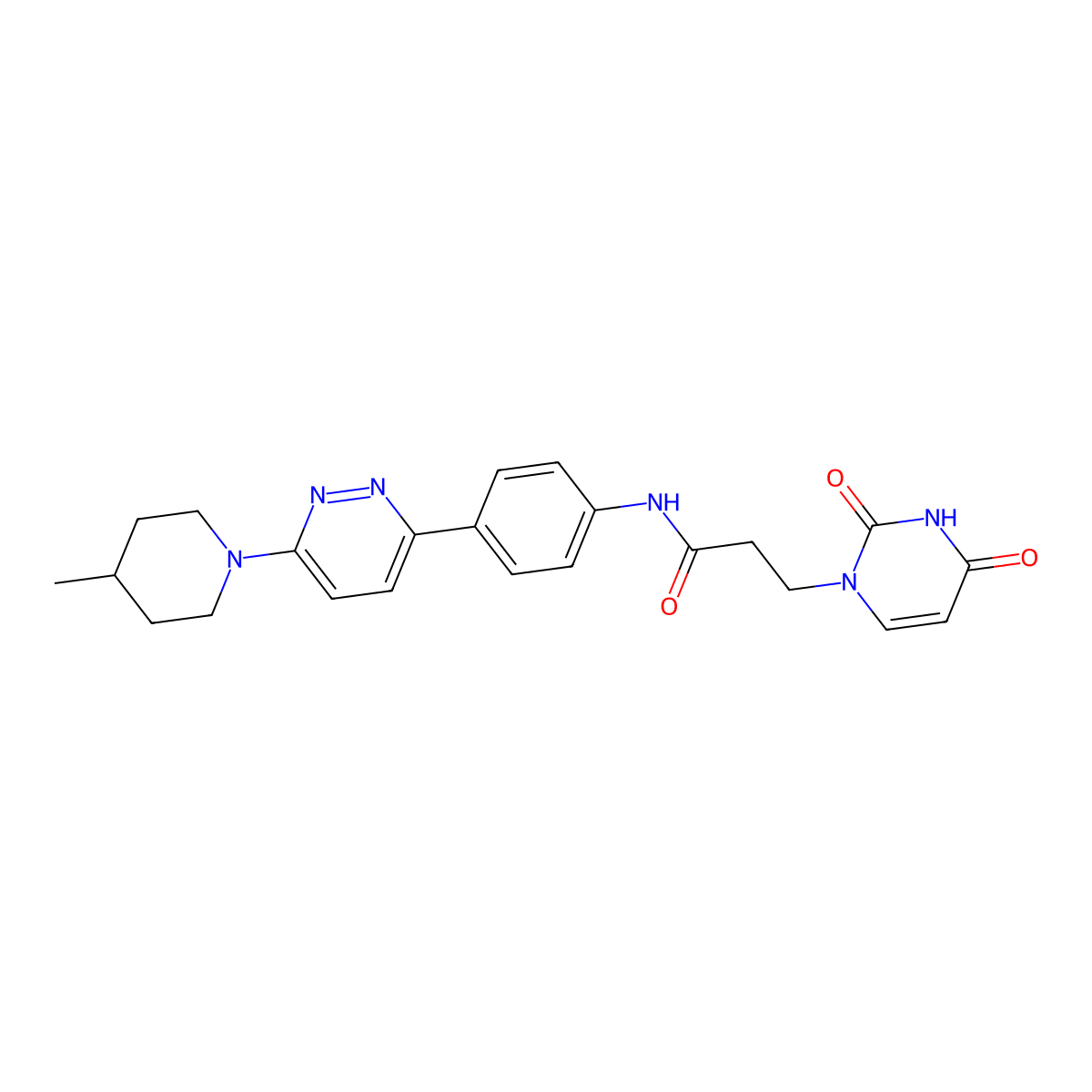 3-(2,4-dioxo-3,4-dihydropyrimidin-1(2H)-yl)-N-(4-(6-(4-methylpiperidin-1-yl)pyridazin-3-yl)phenyl)propanamide molecular structure, CAS 1207018-90-3