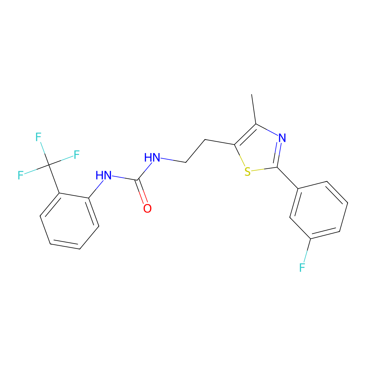 1-(2-(2-(3-Fluorophenyl)-4-methylthiazol-5-yl)ethyl)-3-(2-(trifluoromethyl)phenyl)urea molecular structure, CAS 1207018-93-6