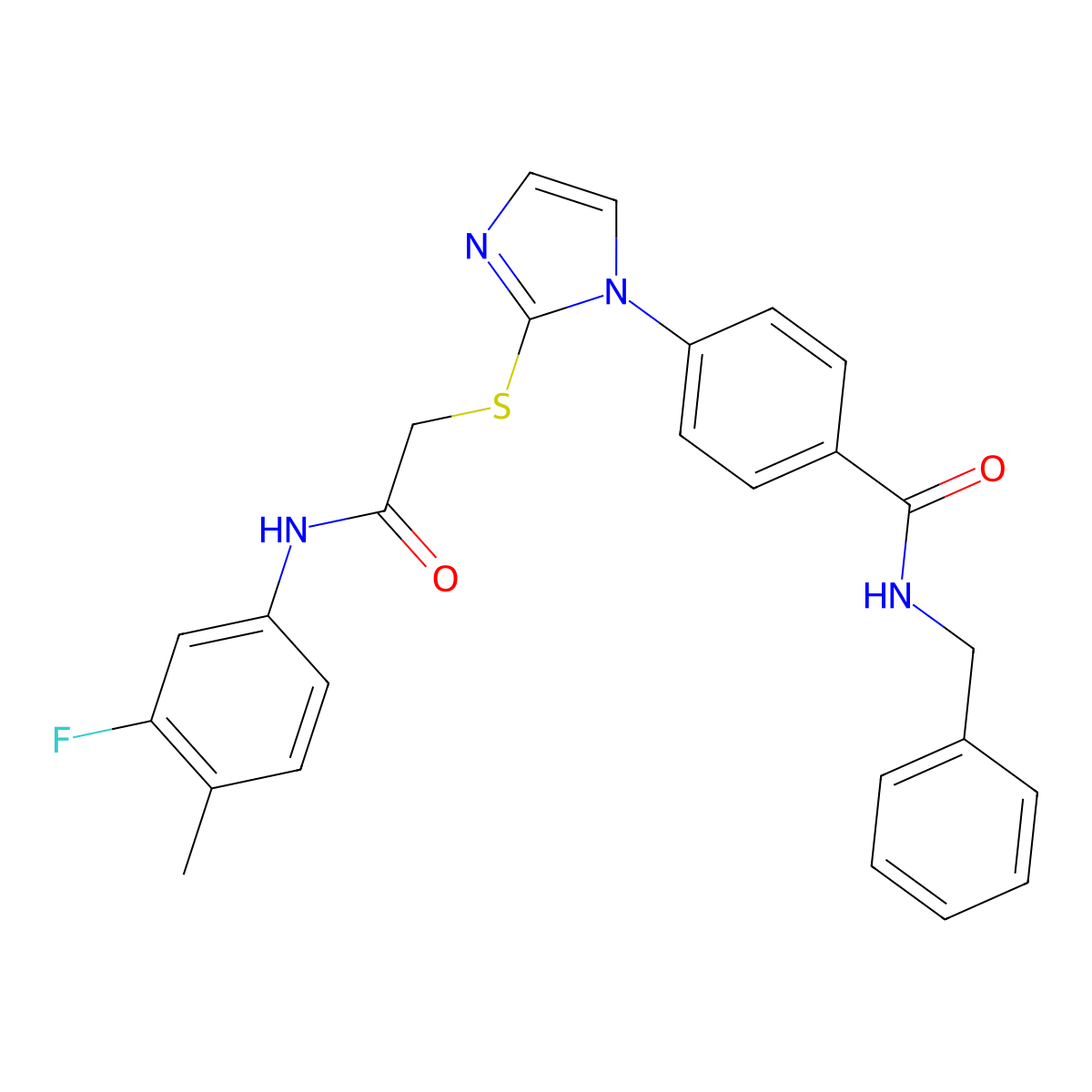 N-benzyl-4-[2-({[(3-fluoro-4-methylphenyl)carbamoyl]methyl}sulfanyl)-1H-imidazol-1-yl]benzamide molecular structure, CAS 1207018-94-7