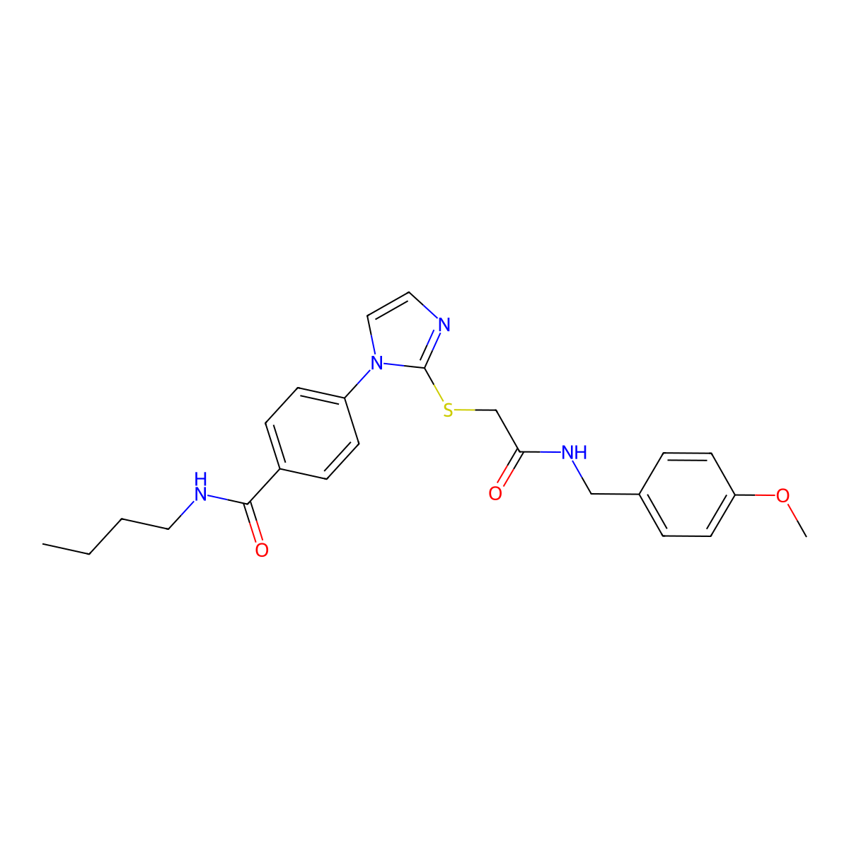 N-butyl-4-{2-[({[(4-methoxyphenyl)methyl]carbamoyl}methyl)sulfanyl]-1H-imidazol-1-yl}benzamide molecular structure, CAS 1207019-02-0
