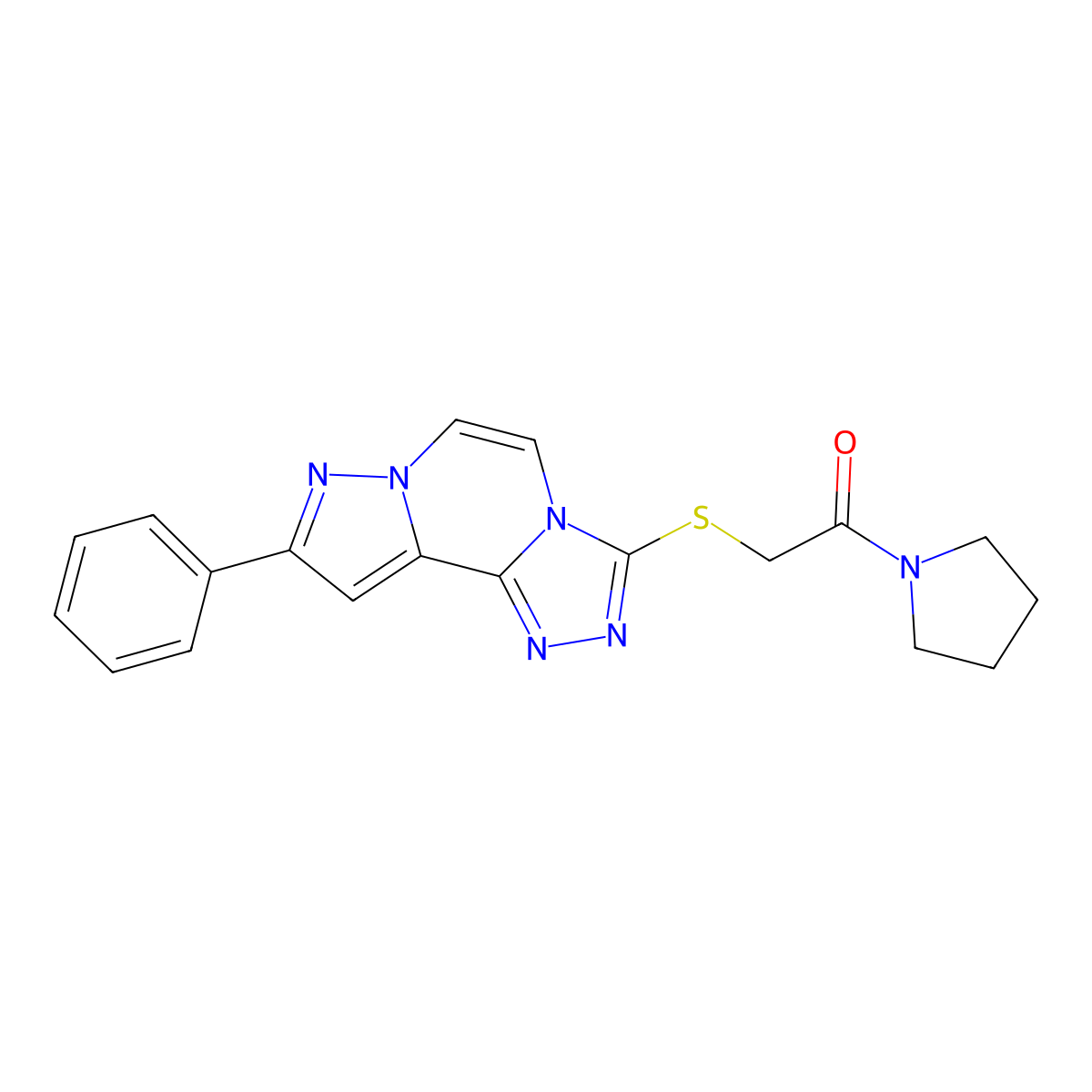 2-((9-Phenylpyrazolo[1,5-a][1,2,4]triazolo[3,4-c]pyrazin-3-yl)thio)-1-(pyrrolidin-1-yl)ethanone molecular structure, CAS 1207019-06-4