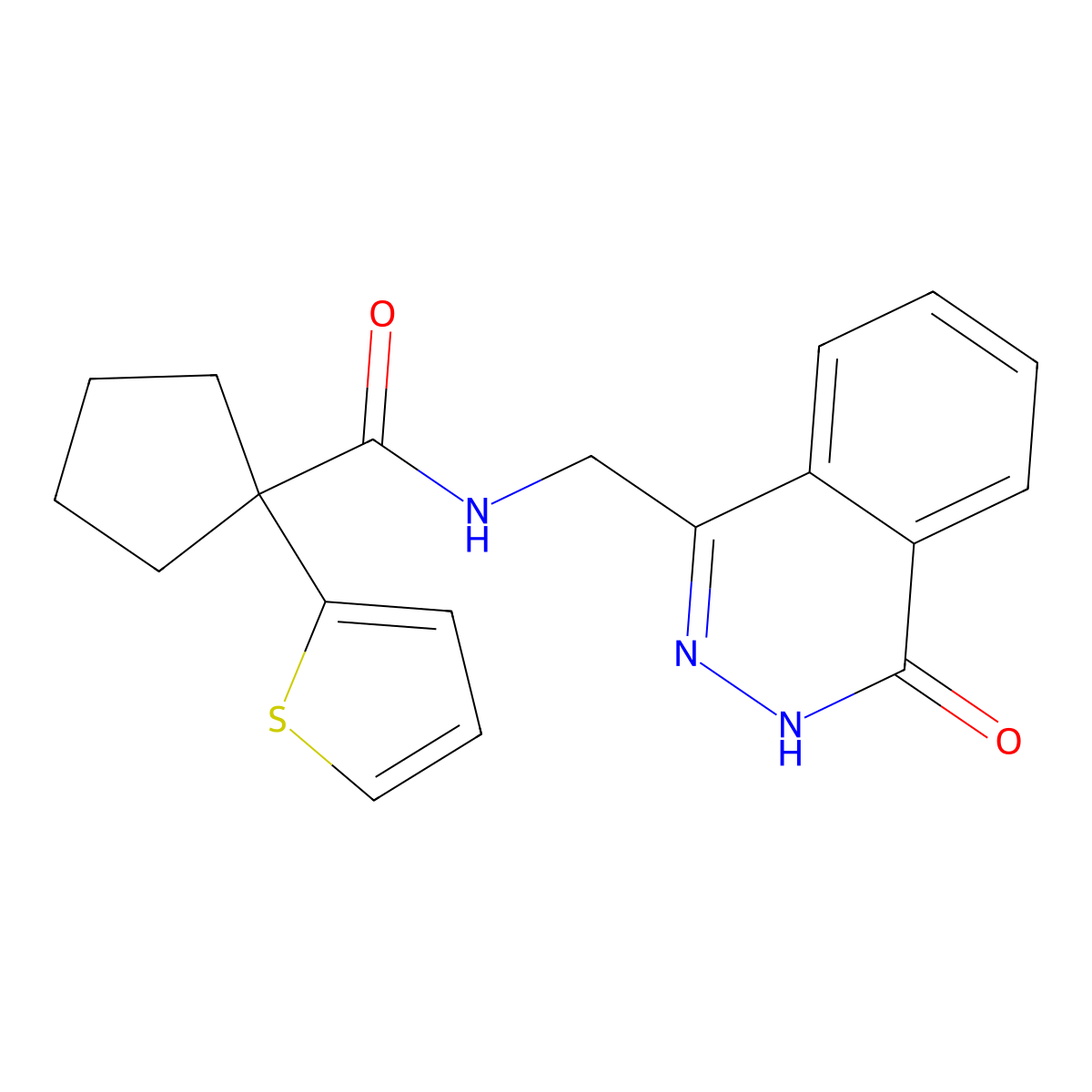 N-((4-oxo-3,4-dihydrophthalazin-1-yl)methyl)-1-(thiophen-2-yl)cyclopentanecarboxamide molecular structure, CAS 1207019-21-3