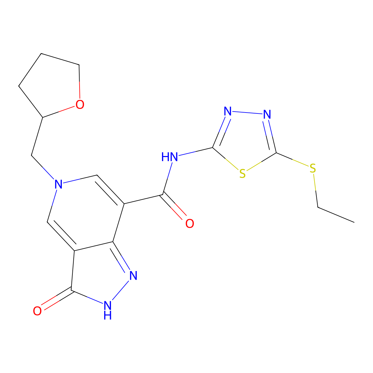 N-(5-(ethylthio)-1,3,4-thiadiazol-2-yl)-3-oxo-5-((tetrahydrofuran-2-yl)methyl)-3,5-dihydro-2H-pyrazolo[4,3-c]pyridine-7-carboxamide molecular structure, CAS 1207019-22-4