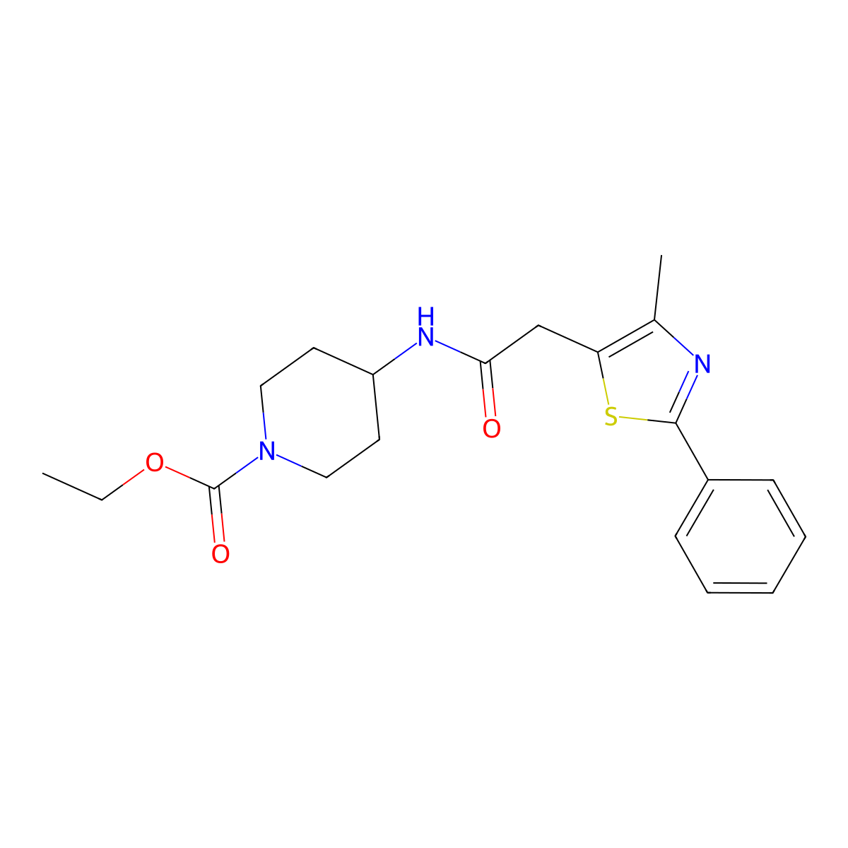 Ethyl 4-(2-(4-methyl-2-phenylthiazol-5-yl)acetamido)piperidine-1-carboxylate molecular structure, CAS 1207019-24-6