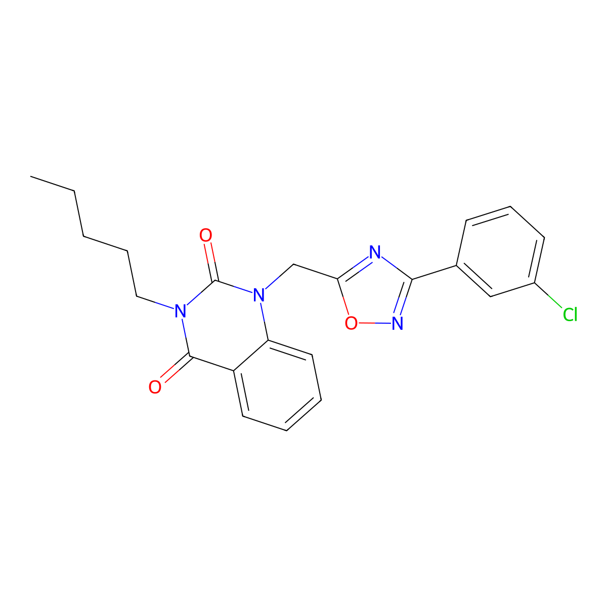 1-((3-(3-chlorophenyl)-1,2,4-oxadiazol-5-yl)methyl)-3-pentylquinazoline-2,4(1H,3H)-dione molecular structure, CAS 1207019-31-5