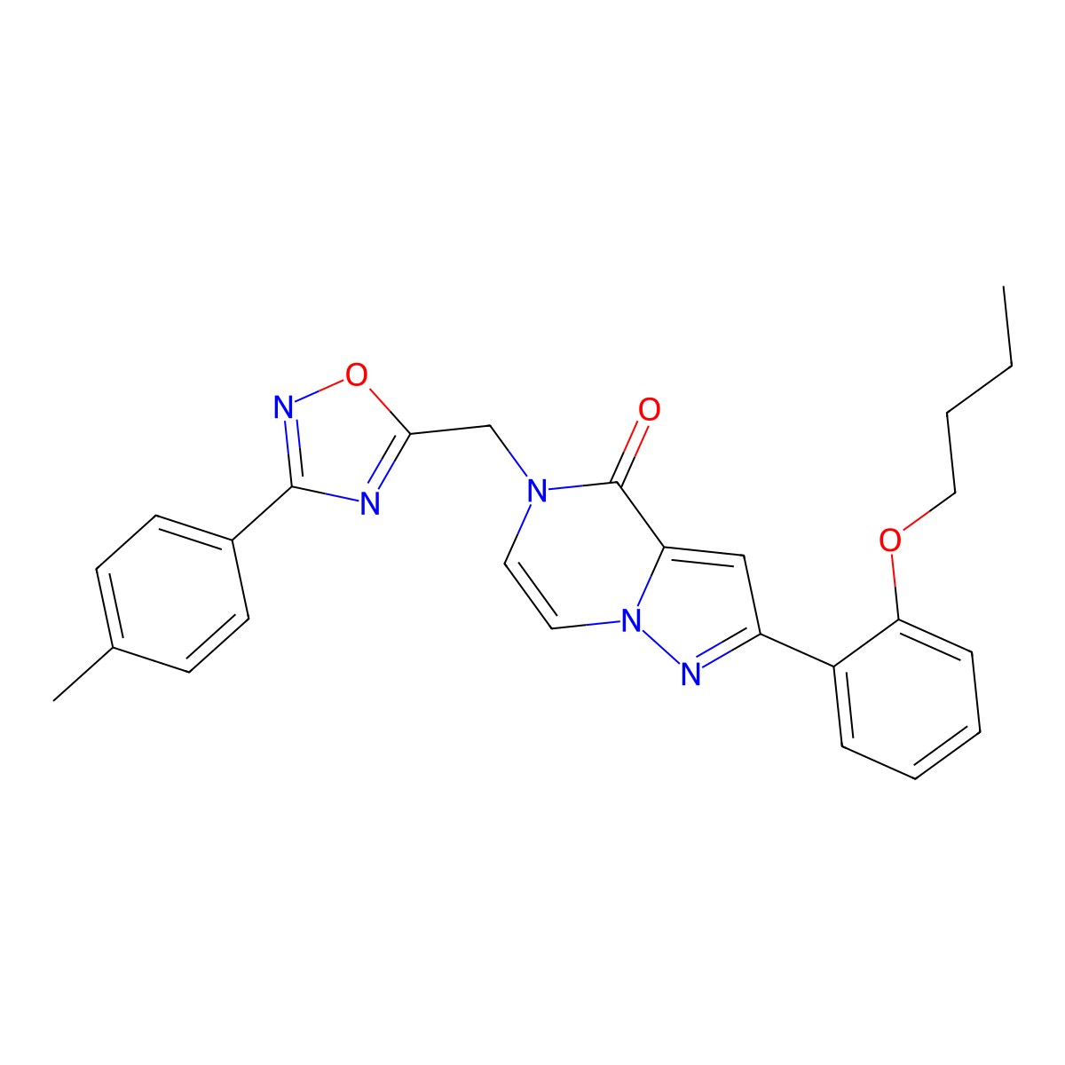 2-(2-butoxyphenyl)-5-{[3-(4-methylphenyl)-1,2,4-oxadiazol-5-yl]methyl}-4H,5H-pyrazolo[1,5-a]pyrazin-4-one molecular structure, CAS 1207019-35-9