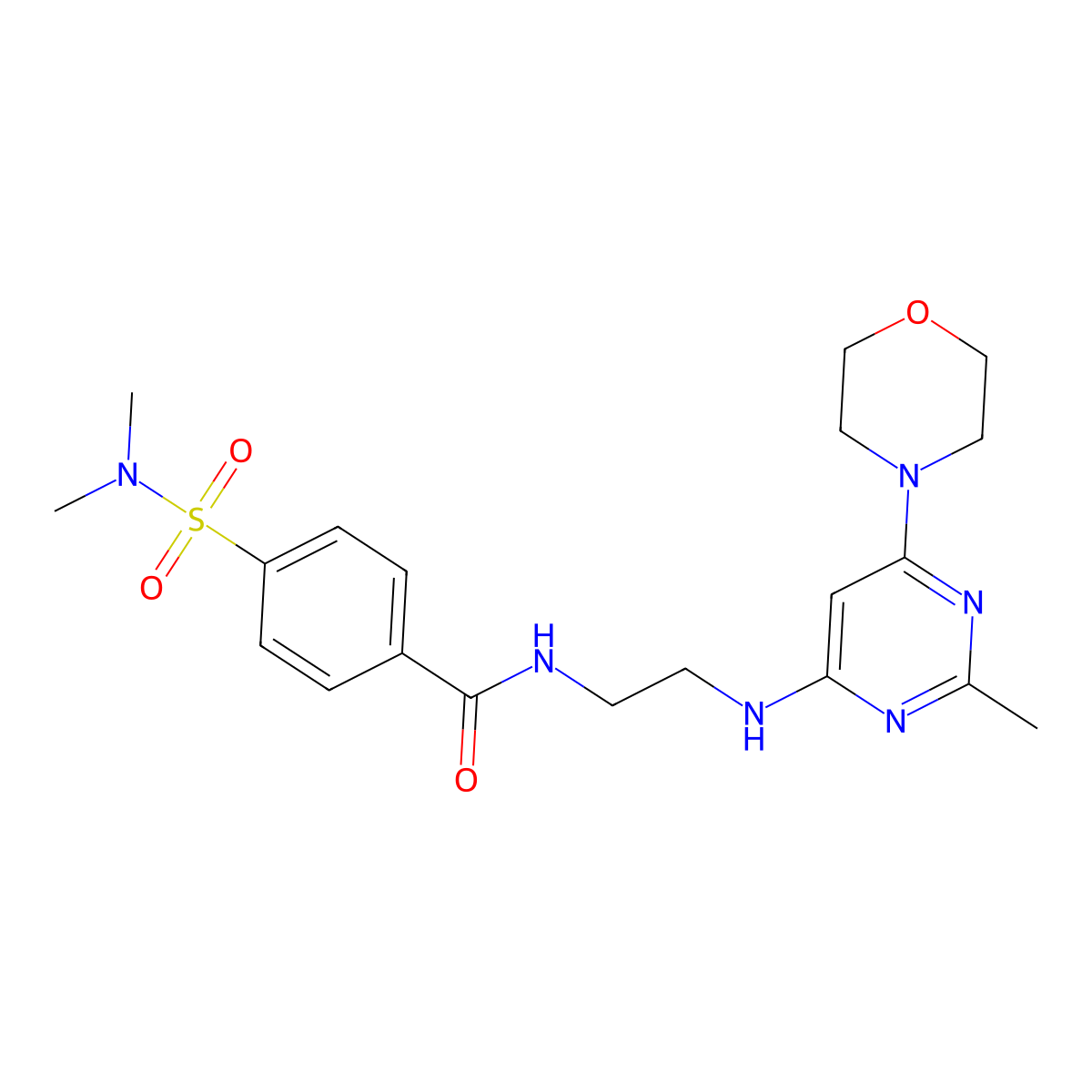 4-(N,N-dimethylsulfamoyl)-N-(2-((2-methyl-6-morpholinopyrimidin-4-yl)amino)ethyl)benzamide molecular structure, CAS 1207019-58-6