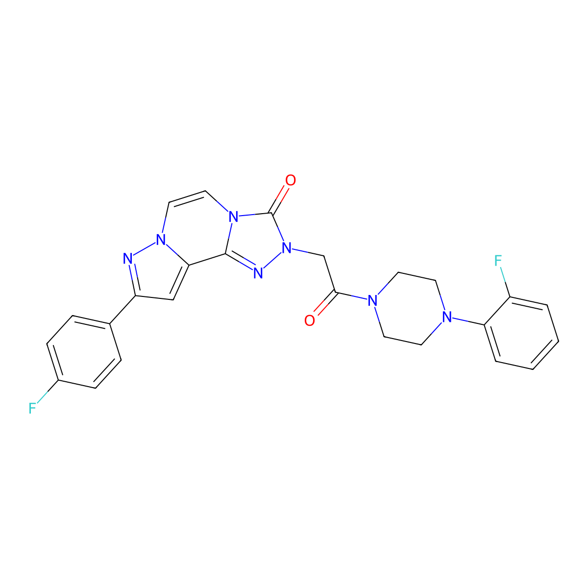 11-(4-Fluorophenyl)-4-[2-[4-(2-fluorophenyl)piperazin-1-yl]-2-oxoethyl]-3,4,6,9,10-pentazatricyclo[7.3.0.02,6]dodeca-1(12),2,7,10-tetraen-5-one molecular structure, CAS 1207019-64-4