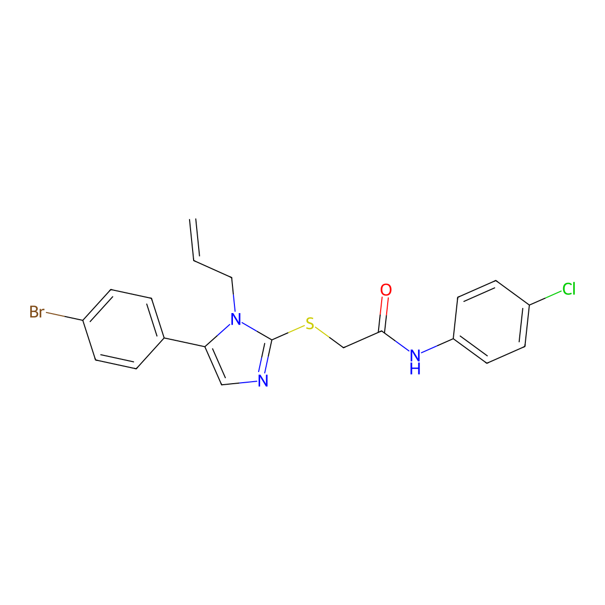 2-((1-allyl-5-(4-bromophenyl)-1H-imidazol-2-yl)thio)-N-(4-chlorophenyl)acetamide molecular structure, CAS 1207019-66-6