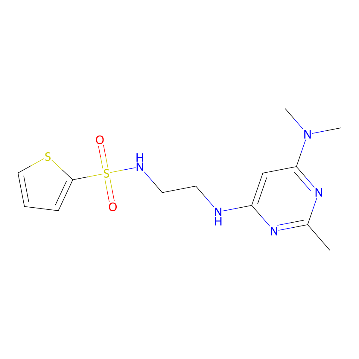 N-(2-((6-(dimethylamino)-2-methylpyrimidin-4-yl)amino)ethyl)thiophene-2-sulfonamide molecular structure, CAS 1207019-72-4