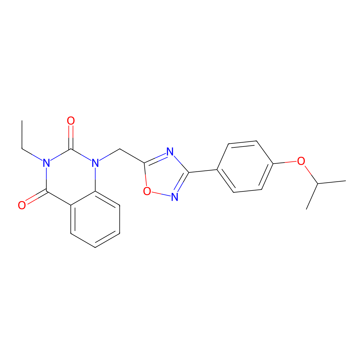3-ethyl-1-((3-(4-isopropoxyphenyl)-1,2,4-oxadiazol-5-yl)methyl)quinazoline-2,4(1H,3H)-dione molecular structure, CAS 1207019-75-7