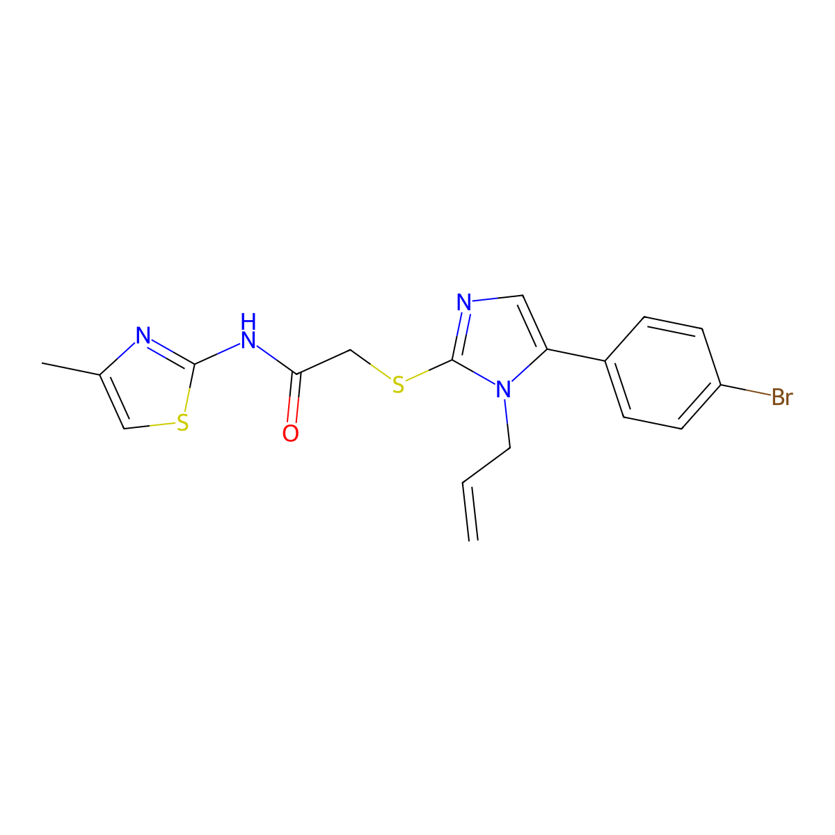 2-((1-allyl-5-(4-bromophenyl)-1H-imidazol-2-yl)thio)-N-(4-methylthiazol-2-yl)acetamide molecular structure, CAS 1207019-76-8