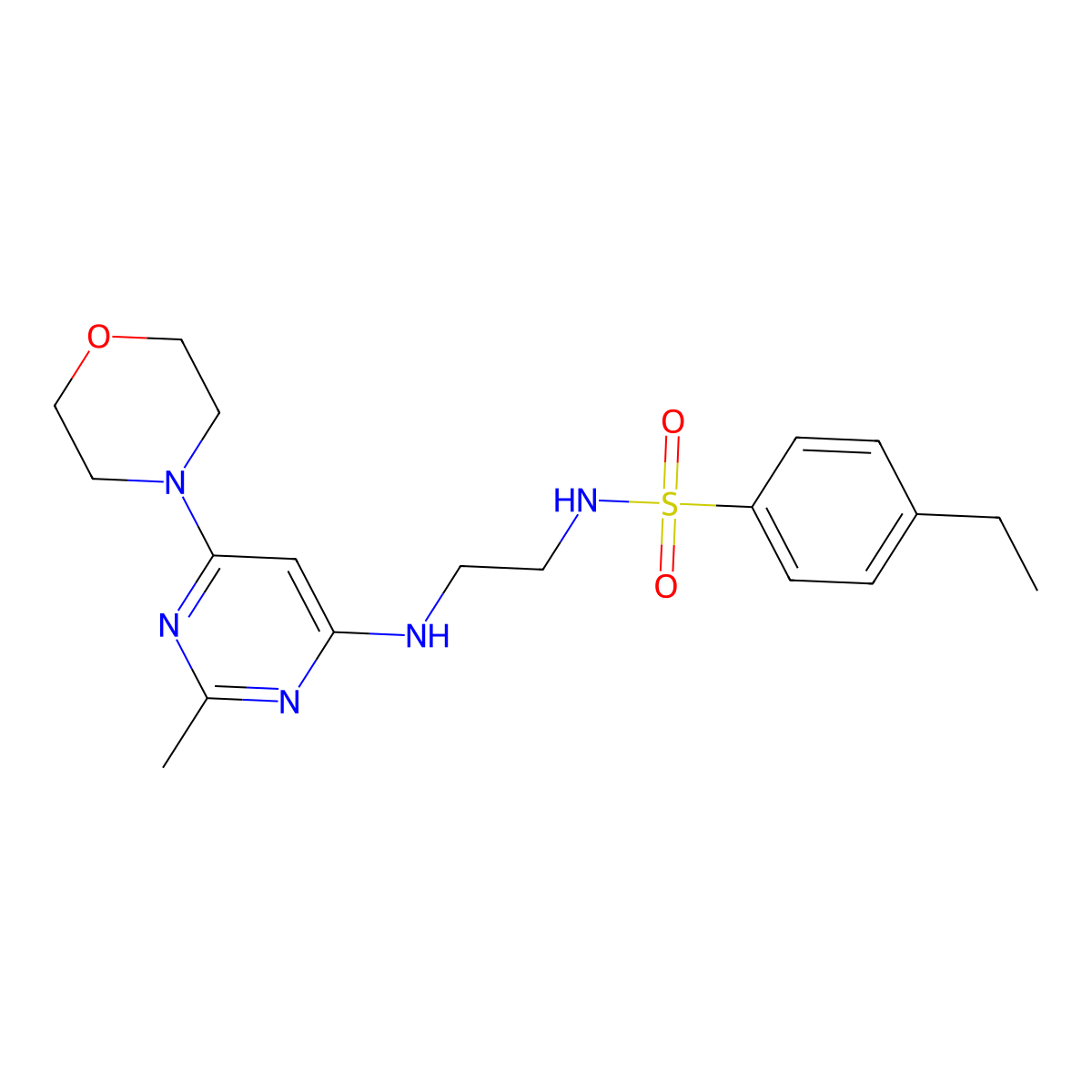 4-ethyl-N-(2-((2-methyl-6-morpholinopyrimidin-4-yl)amino)ethyl)benzenesulfonamide molecular structure, CAS 1207019-79-1