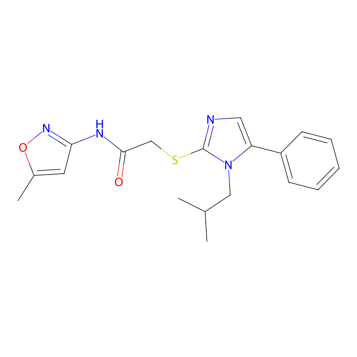 2-((1-isobutyl-5-phenyl-1H-imidazol-2-yl)thio)-N-(5-methylisoxazol-3-yl)acetamide molecular structure, CAS 1207019-85-9
