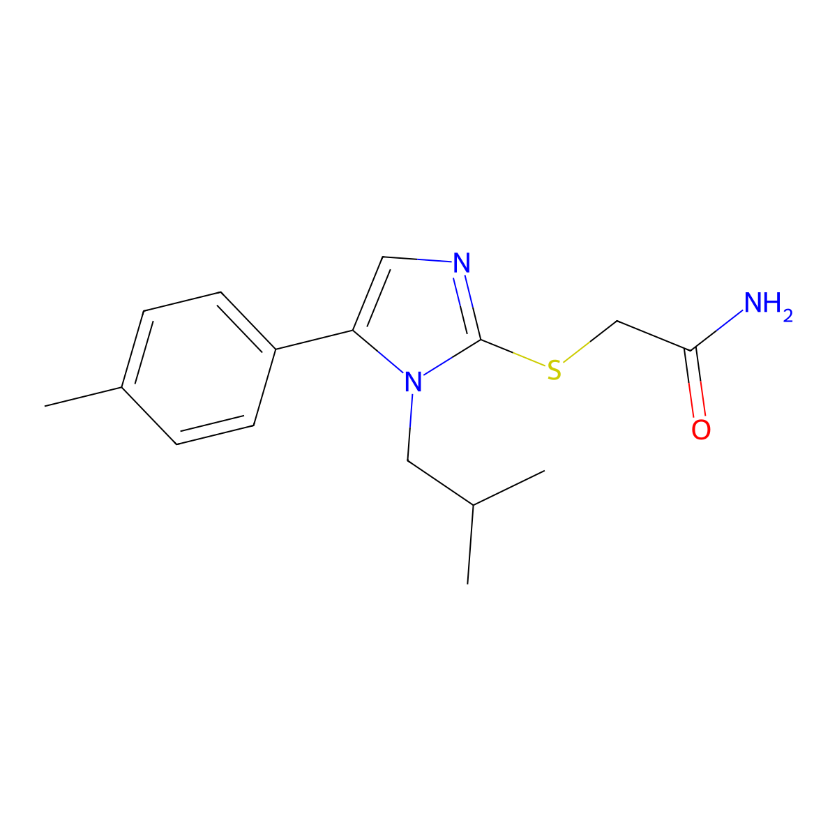 2-((1-isobutyl-5-(p-tolyl)-1H-imidazol-2-yl)thio)acetamide molecular structure, CAS 1207019-87-1