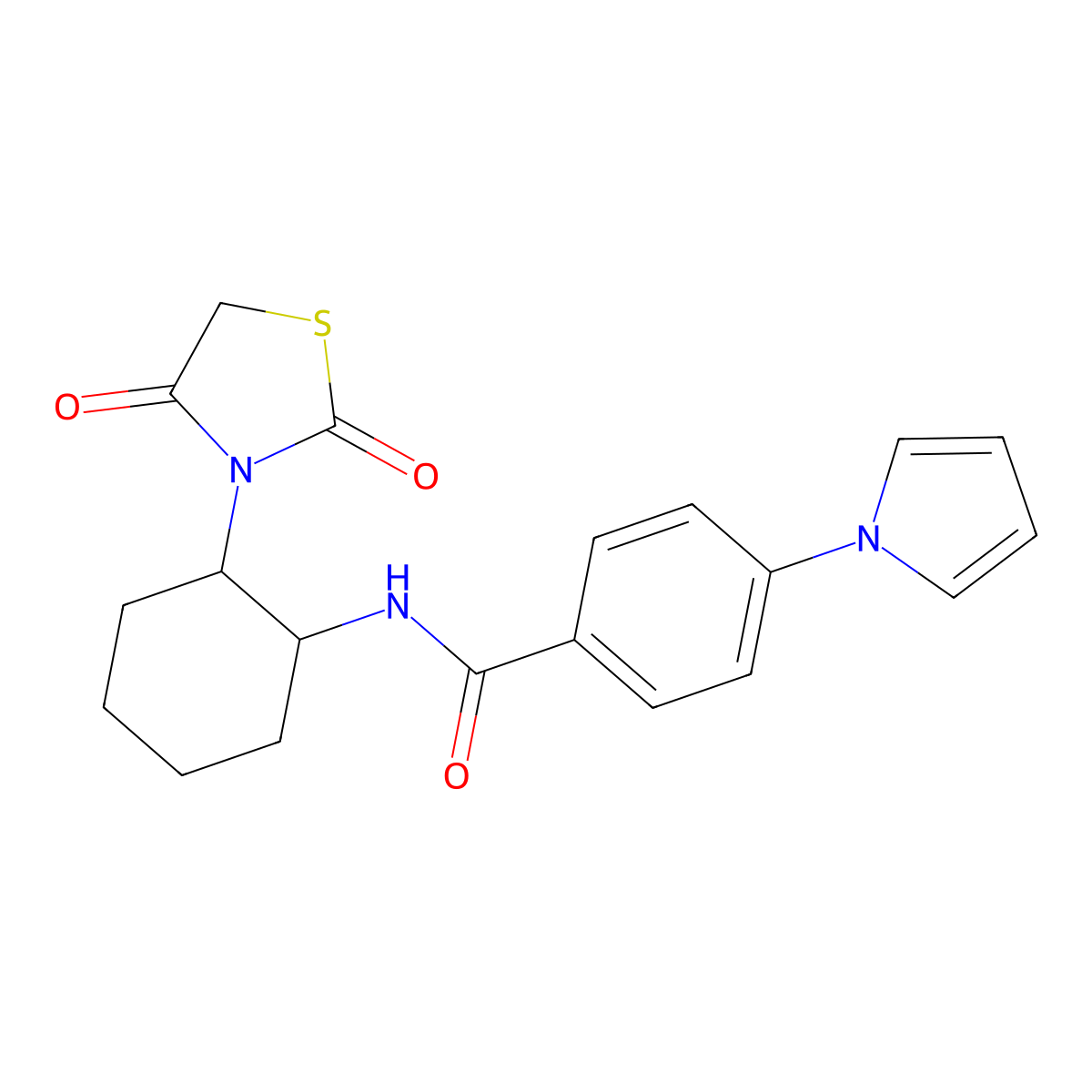 N-(2-(2,4-dioxothiazolidin-3-yl)cyclohexyl)-4-(1H-pyrrol-1-yl)benzamide molecular structure, CAS 1207019-89-3