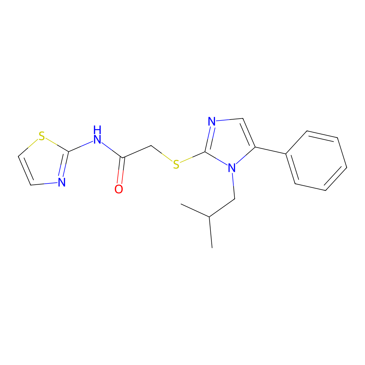 2-{[1-(2-methylpropyl)-5-phenyl-1H-imidazol-2-yl]sulfanyl}-N-(1,3-thiazol-2-yl)acetamide molecular structure, CAS 1207019-90-6