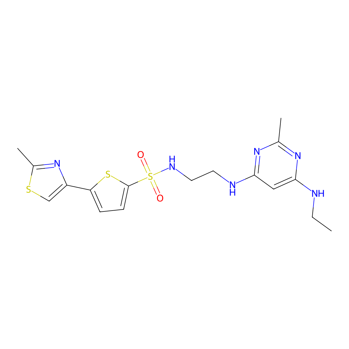 N-(2-((6-(ethylamino)-2-methylpyrimidin-4-yl)amino)ethyl)-5-(2-methylthiazol-4-yl)thiophene-2-sulfonamide molecular structure, CAS 1207019-96-2