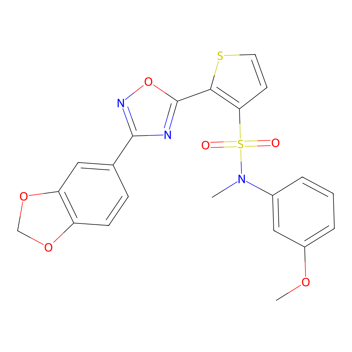 2-[3-(1,3-benzodioxol-5-yl)-1,2,4-oxadiazol-5-yl]-N-(3-methoxyphenyl)-N-methylthiophene-3-sulfonamide molecular structure, CAS 1207020-00-5