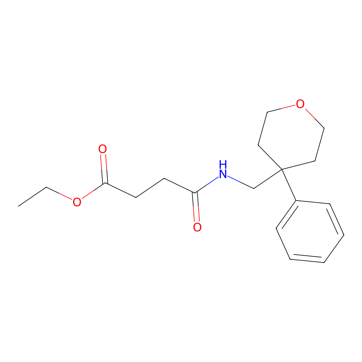 ethyl 4-oxo-4-(((4-phenyltetrahydro-2H-pyran-4-yl)methyl)amino)butanoate molecular structure, CAS 1207020-13-0