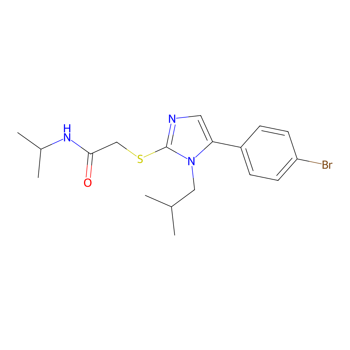 2-{[5-(4-bromophenyl)-1-(2-methylpropyl)-1H-imidazol-2-yl]sulfanyl}-N-(propan-2-yl)acetamide molecular structure, CAS 1207020-20-9