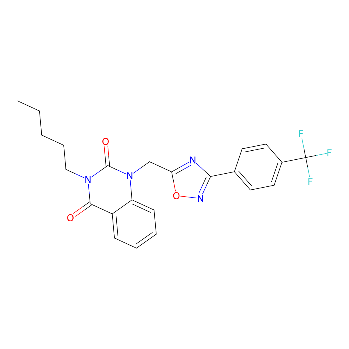 3-pentyl-1-((3-(4-(trifluoromethyl)phenyl)-1,2,4-oxadiazol-5-yl)methyl)quinazoline-2,4(1H,3H)-dione molecular structure, CAS 1207020-40-3