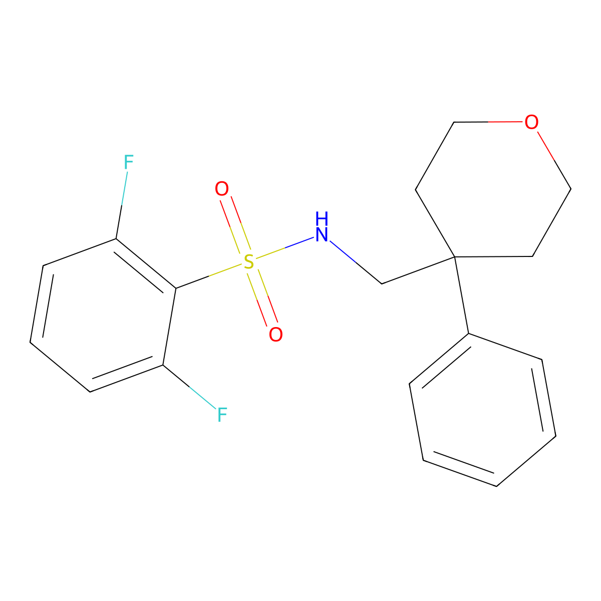 2,6-difluoro-N-[(4-phenyloxan-4-yl)methyl]benzene-1-sulfonamide molecular structure, CAS 1207020-41-4