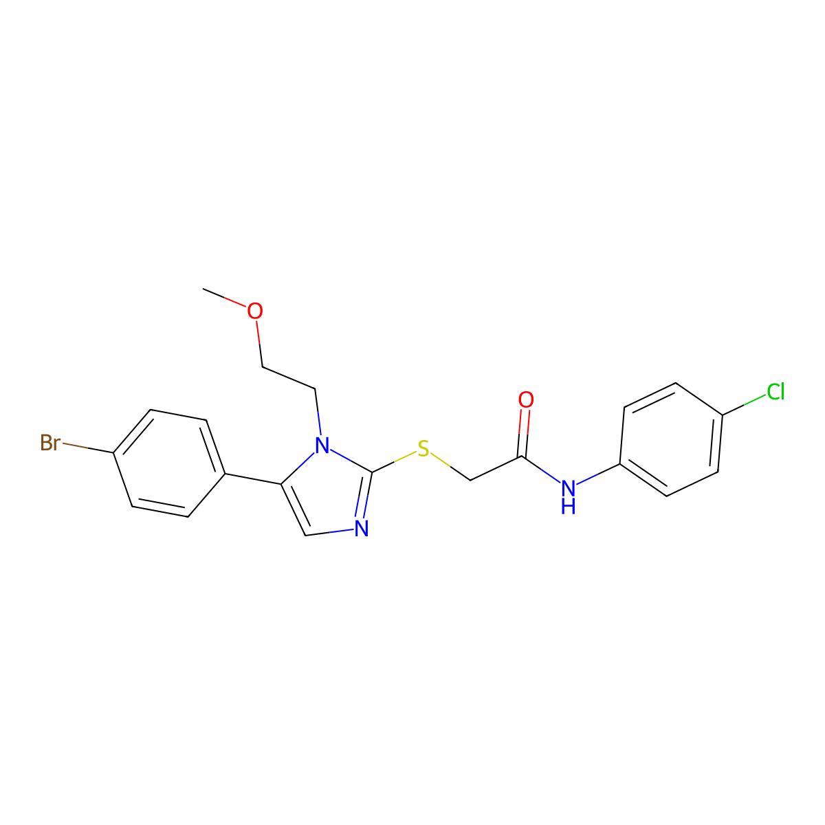 2-((5-(4-bromophenyl)-1-(2-methoxyethyl)-1H-imidazol-2-yl)thio)-N-(4-chlorophenyl)acetamide molecular structure, CAS 1207020-44-7