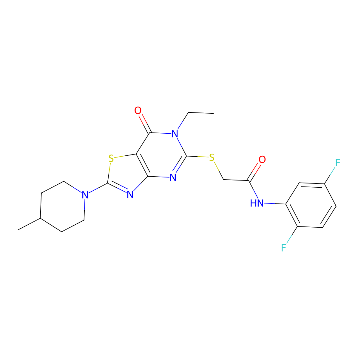 N-(2,5-difluorophenyl)-2-{[6-ethyl-2-(4-methylpiperidin-1-yl)-7-oxo-6H,7H-[1,3]thiazolo[4,5-d]pyrimidin-5-yl]sulfanyl}acetamide molecular structure, CAS 1207020-46-9
