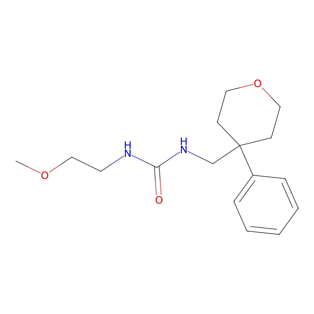 1-(2-methoxyethyl)-3-((4-phenyltetrahydro-2H-pyran-4-yl)methyl)urea molecular structure, CAS 1207020-47-0