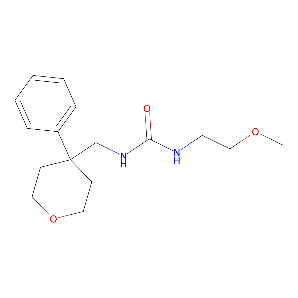 1-(2-methoxyethyl)-3-((4-phenyltetrahydro-2H-pyran-4-yl)methyl)urea molecular structure, CAS 1207020-47-0