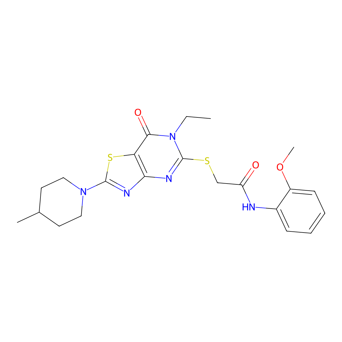 2-{[6-ethyl-2-(4-methylpiperidino)-7-oxo-6,7-dihydro[1,3]thiazolo[4,5-d]pyrimidin-5-yl]sulfanyl}-N~1~-(2-methoxyphenyl)acetamide molecular structure, CAS 1207020-50-5