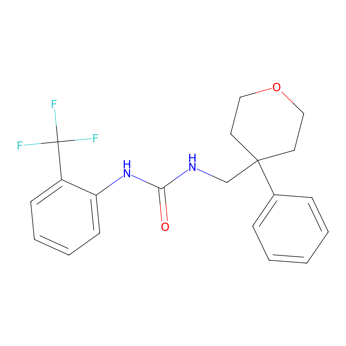 1-((4-phenyltetrahydro-2H-pyran-4-yl)methyl)-3-(2-(trifluoromethyl)phenyl)urea molecular structure, CAS 1207020-51-6