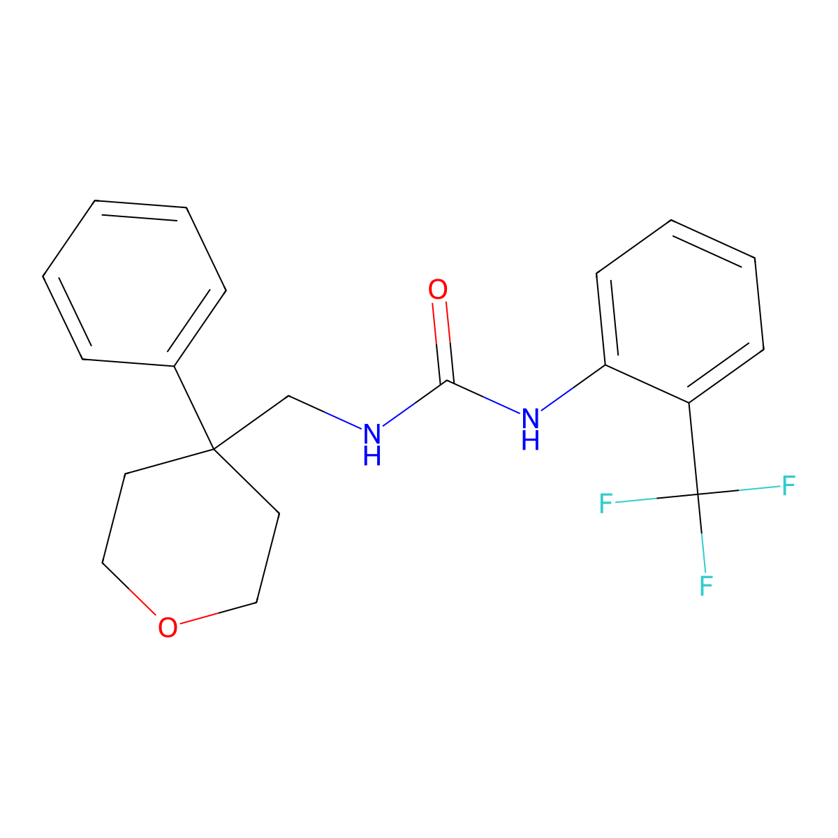 1-((4-phenyltetrahydro-2H-pyran-4-yl)methyl)-3-(2-(trifluoromethyl)phenyl)urea molecular structure, CAS 1207020-51-6