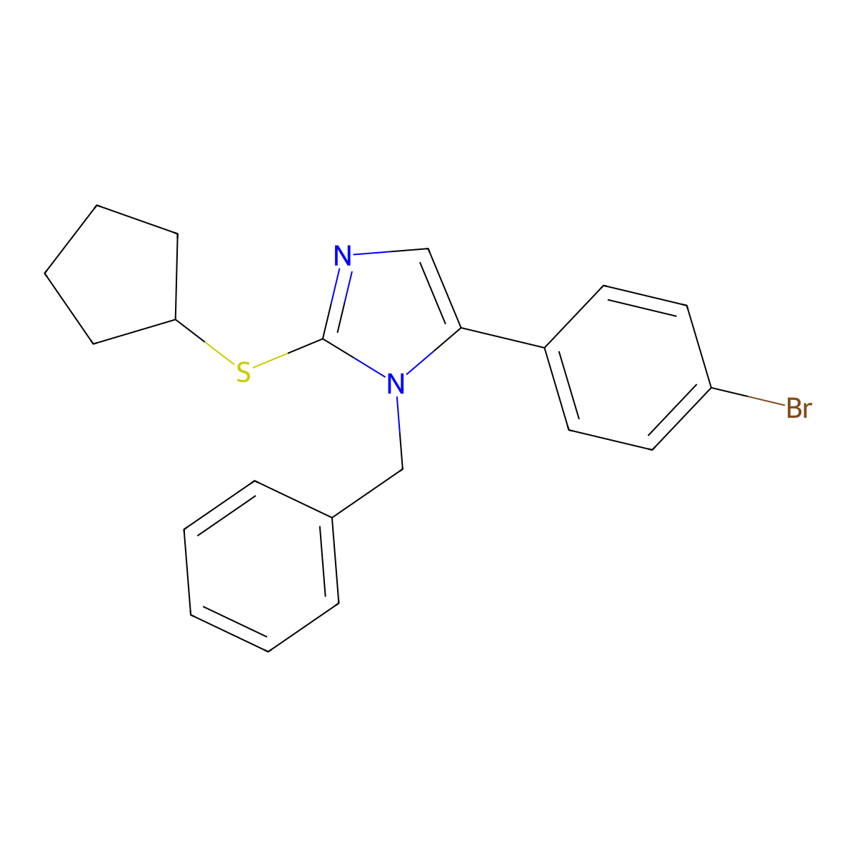 1-benzyl-5-(4-bromophenyl)-2-(cyclopentylthio)-1H-imidazole molecular structure, CAS 1207020-53-8