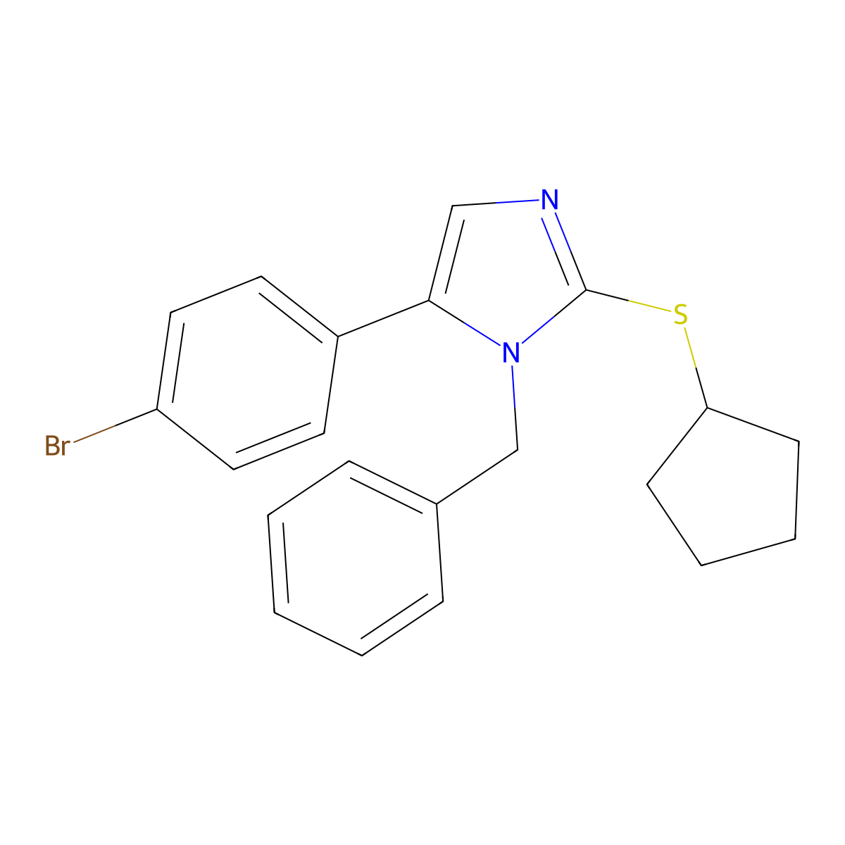 1-benzyl-5-(4-bromophenyl)-2-(cyclopentylthio)-1H-imidazole molecular structure, CAS 1207020-53-8