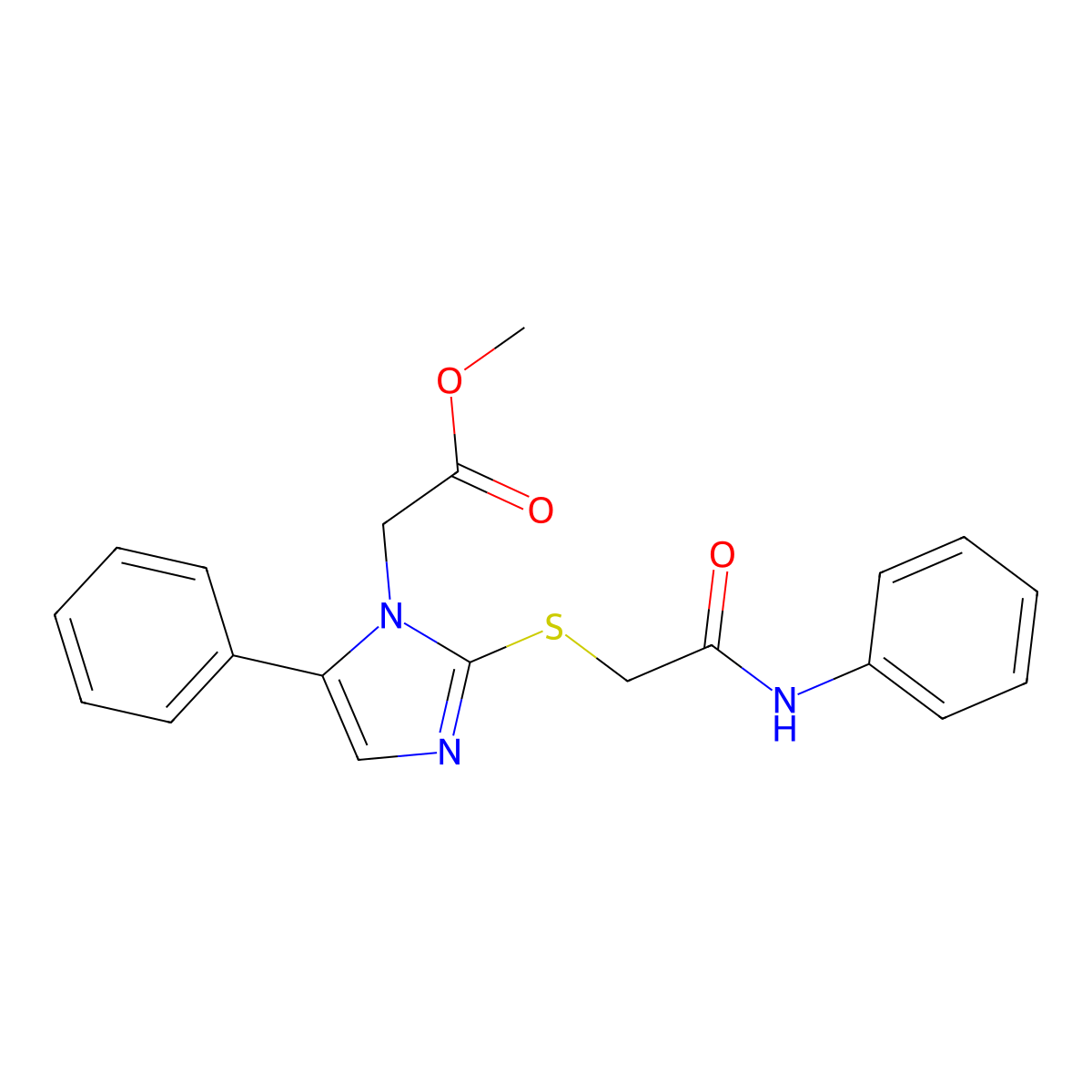 methyl 2-(2-((2-oxo-2-(phenylamino)ethyl)thio)-5-phenyl-1H-imidazol-1-yl)acetate molecular structure, CAS 1207020-54-9