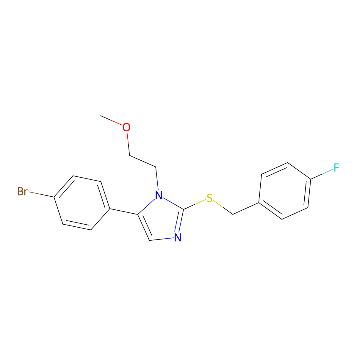 5-(4-bromophenyl)-2-((4-fluorobenzyl)thio)-1-(2-methoxyethyl)-1H-imidazole molecular structure, CAS 1207020-56-1