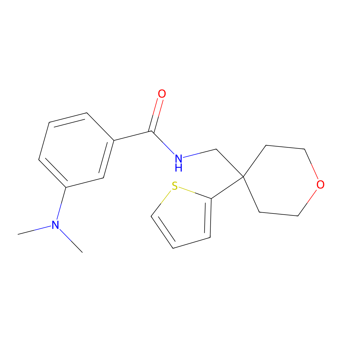 3-(dimethylamino)-N-{[4-(thiophen-2-yl)oxan-4-yl]methyl}benzamide molecular structure, CAS 1207020-57-2