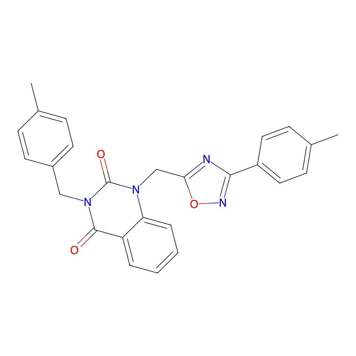 3-(4-methylbenzyl)-1-((3-(p-tolyl)-1,2,4-oxadiazol-5-yl)methyl)quinazoline-2,4(1H,3H)-dione molecular structure, CAS 1207020-63-0