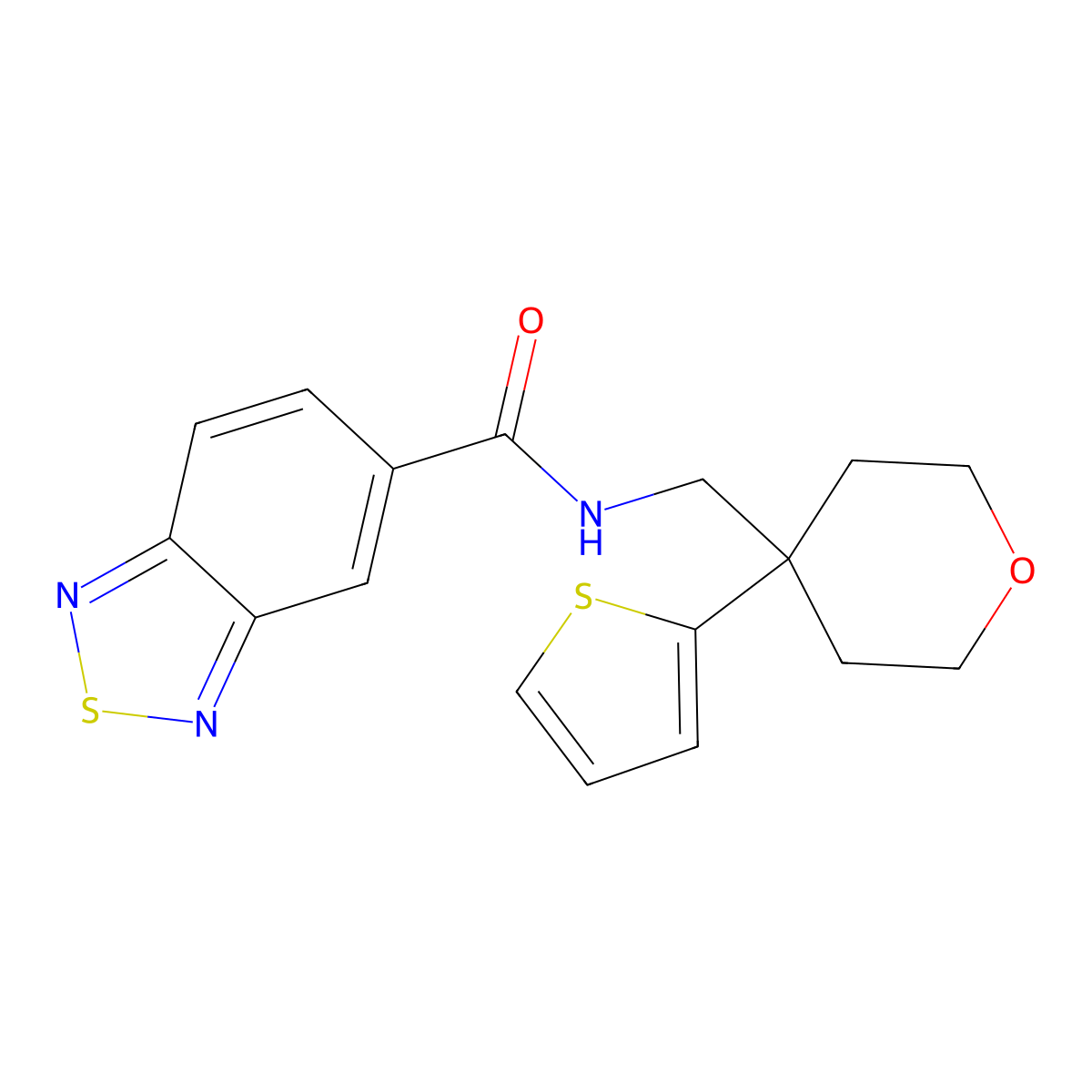 N-((4-(thiophen-2-yl)tetrahydro-2H-pyran-4-yl)methyl)benzo[c][1,2,5]thiadiazole-5-carboxamide molecular structure, CAS 1207020-64-1