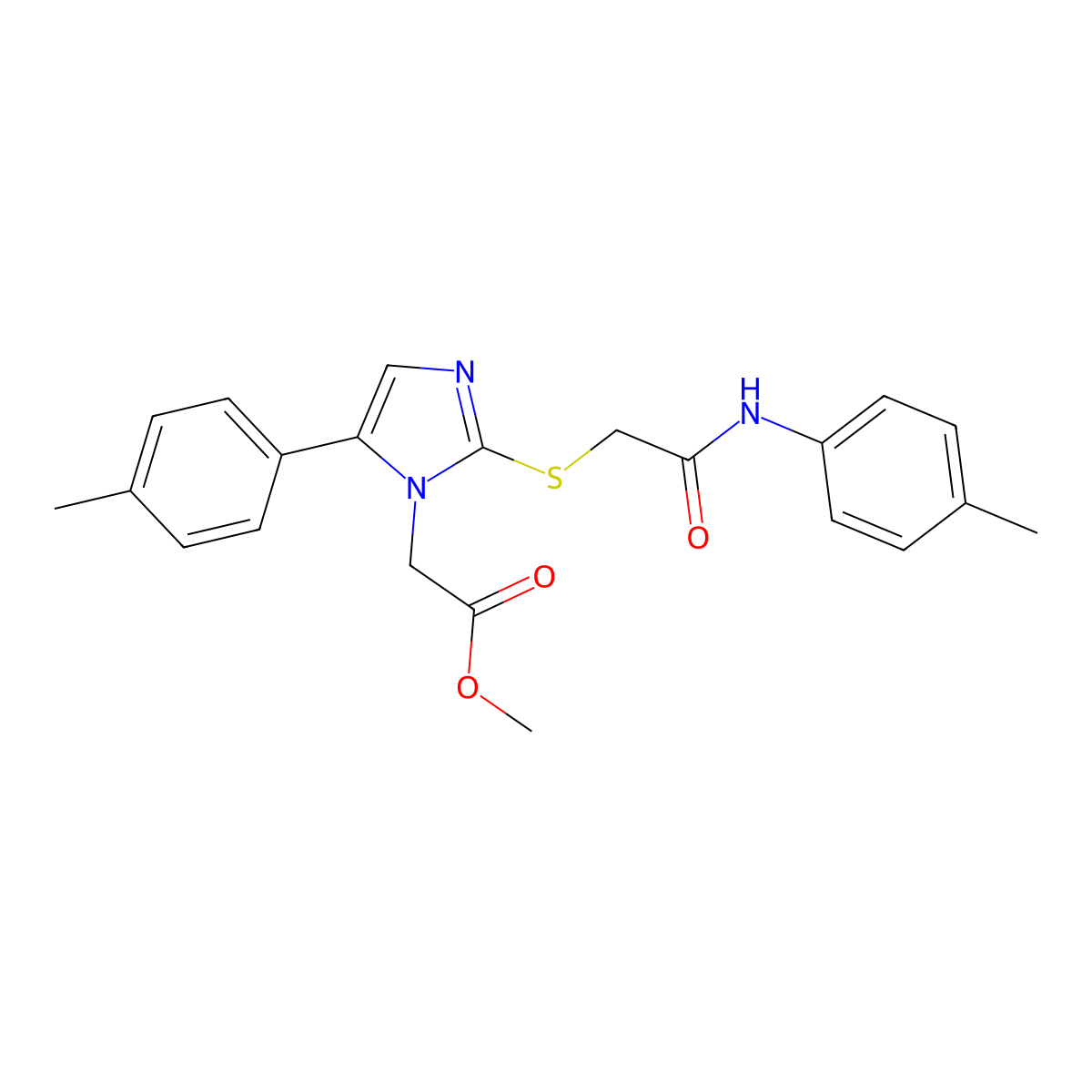 methyl 2-(2-((2-oxo-2-(p-tolylamino)ethyl)thio)-5-(p-tolyl)-1H-imidazol-1-yl)acetate molecular structure, CAS 1207020-67-4