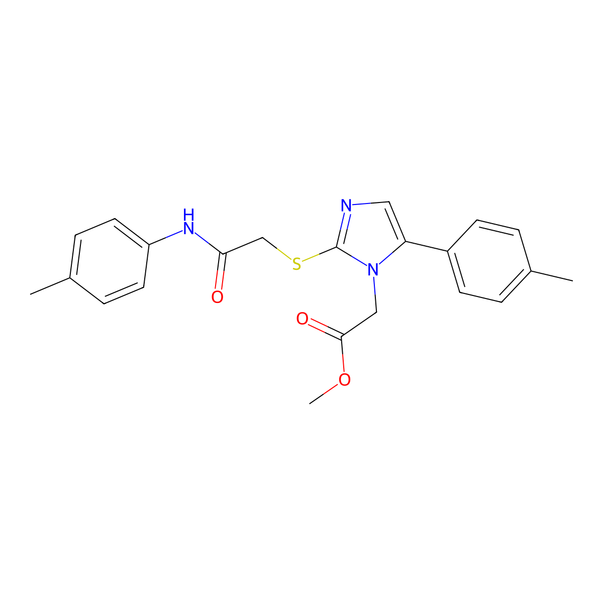 methyl 2-(2-((2-oxo-2-(p-tolylamino)ethyl)thio)-5-(p-tolyl)-1H-imidazol-1-yl)acetate molecular structure, CAS 1207020-67-4