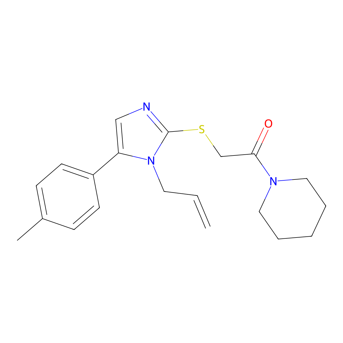 2-((1-allyl-5-(p-tolyl)-1H-imidazol-2-yl)thio)-1-(piperidin-1-yl)ethanone molecular structure, CAS 1207020-74-3