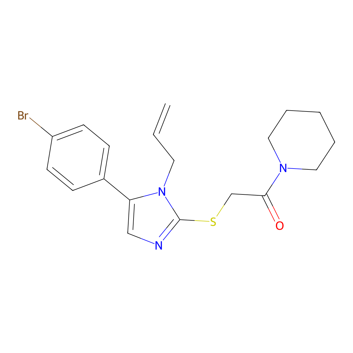 2-((1-allyl-5-(4-bromophenyl)-1H-imidazol-2-yl)thio)-1-(piperidin-1-yl)ethanone molecular structure, CAS 1207020-78-7