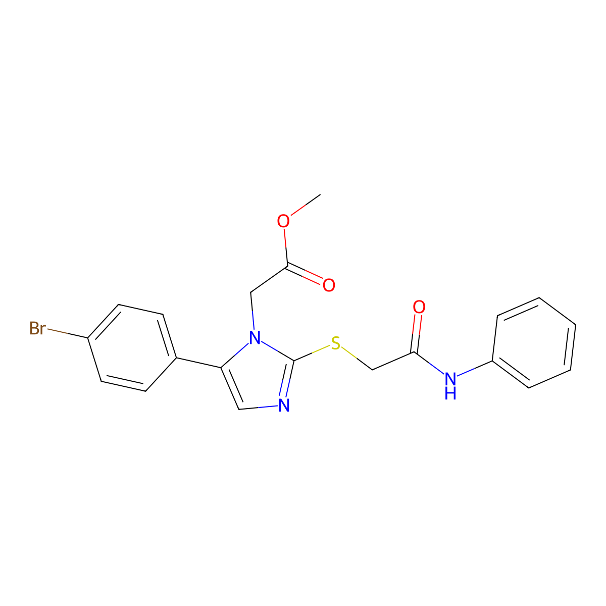 methyl 2-(5-(4-bromophenyl)-2-((2-oxo-2-(phenylamino)ethyl)thio)-1H-imidazol-1-yl)acetate molecular structure, CAS 1207020-83-4