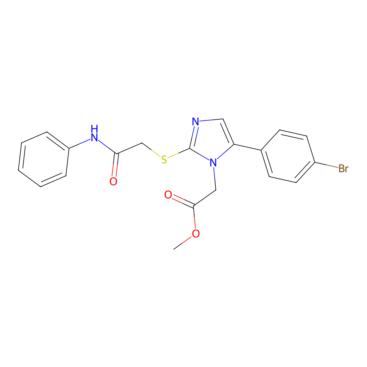 methyl 2-(5-(4-bromophenyl)-2-((2-oxo-2-(phenylamino)ethyl)thio)-1H-imidazol-1-yl)acetate molecular structure, CAS 1207020-83-4