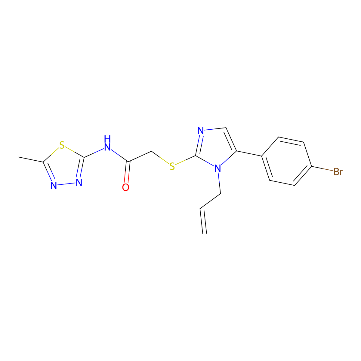 2-((1-allyl-5-(4-bromophenyl)-1H-imidazol-2-yl)thio)-N-(5-methyl-1,3,4-thiadiazol-2-yl)acetamide molecular structure, CAS 1207020-85-6