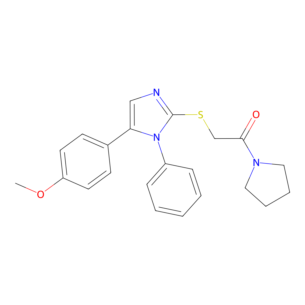 2-((5-(4-methoxyphenyl)-1-phenyl-1H-imidazol-2-yl)thio)-1-(pyrrolidin-1-yl)ethanone molecular structure, CAS 1207020-93-6